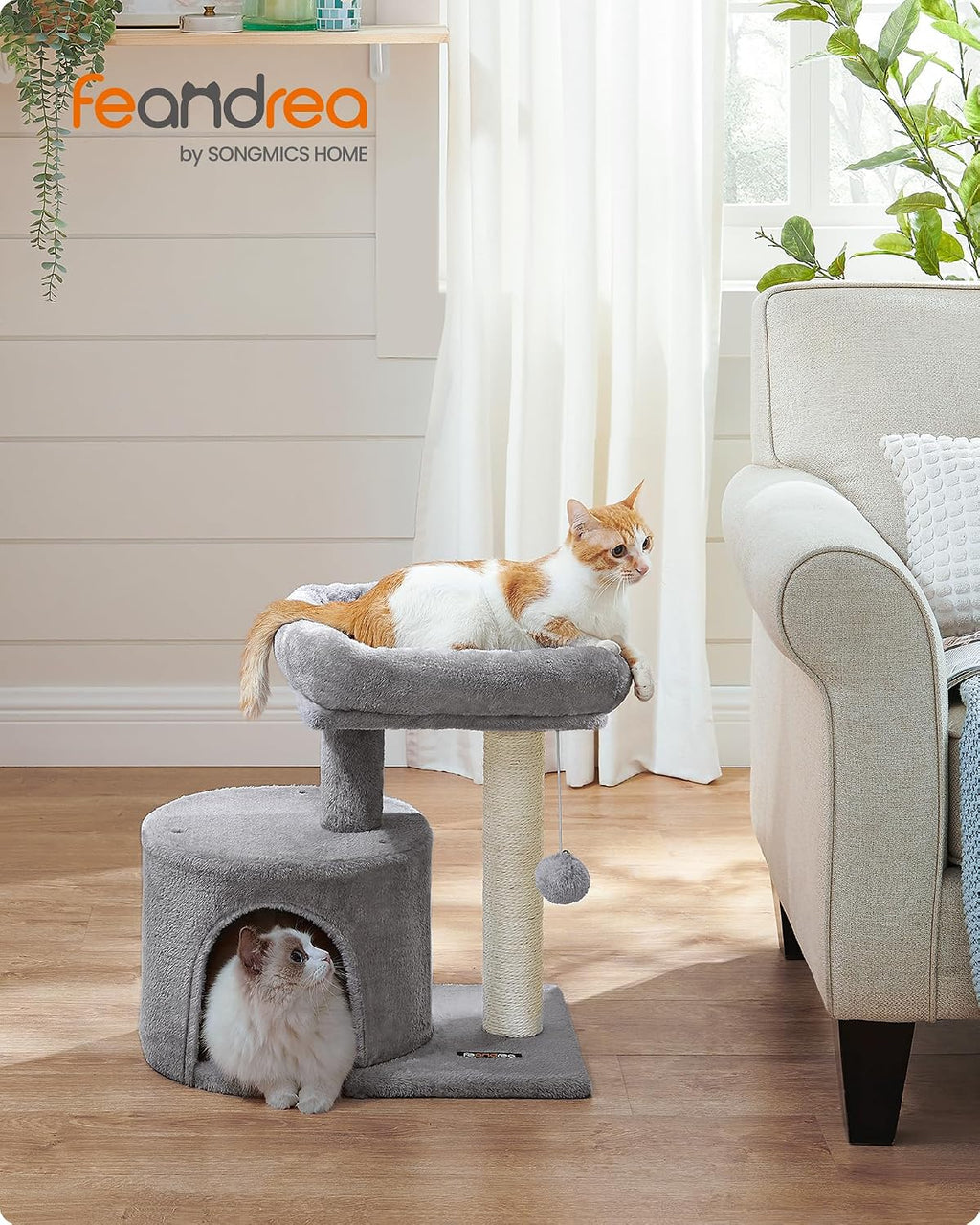 Feandrea Cat Tree, 18.5-in Small Cat Tower, Cute Kittens Condo, Light Gray