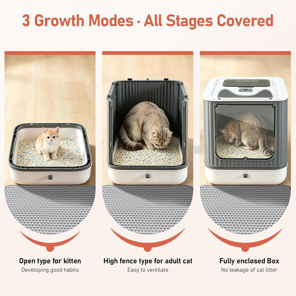 LCZLBRRD Covered Cat Litter Box with Lid for Kitten to Medium, Grey-White