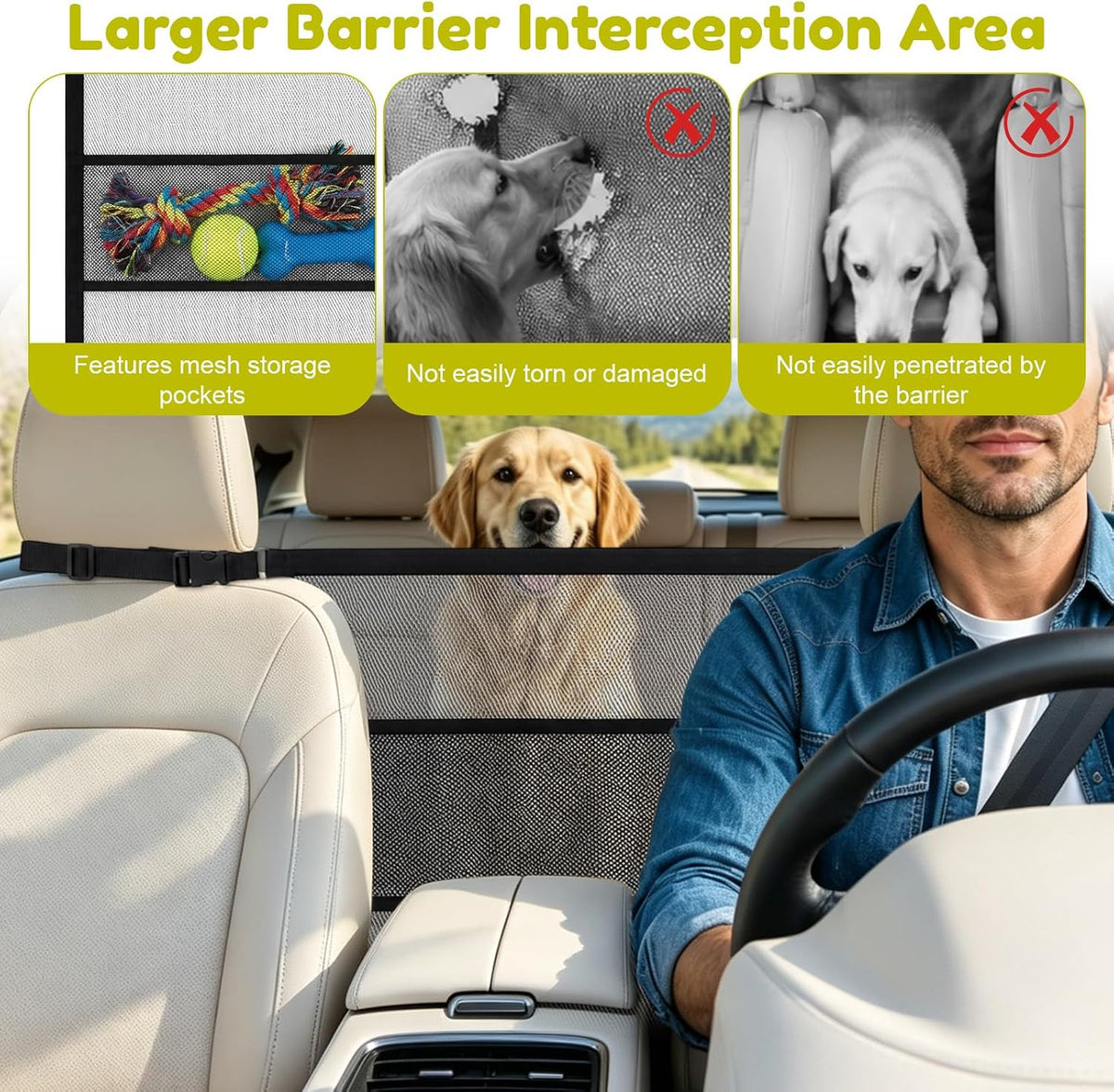 XIHIRCD Dog Car Barrier Net, Backseat Pet Divider for SUV & Truck (Black)