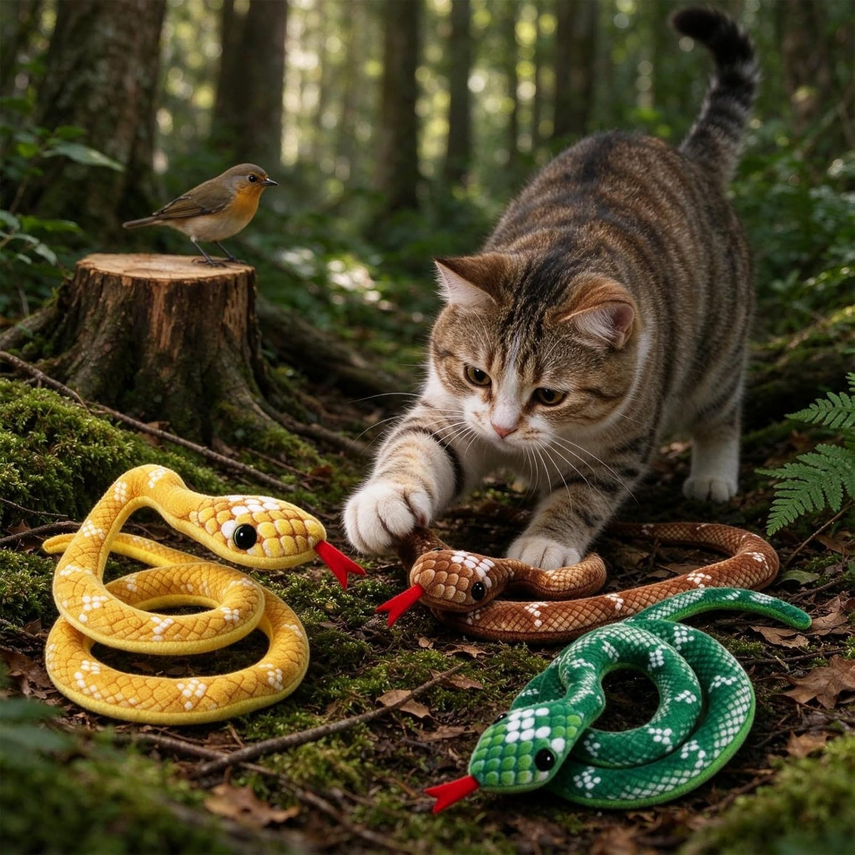 3 Pieces Cat Toys Realistic Snake Catnip Crinkly Sound Toy