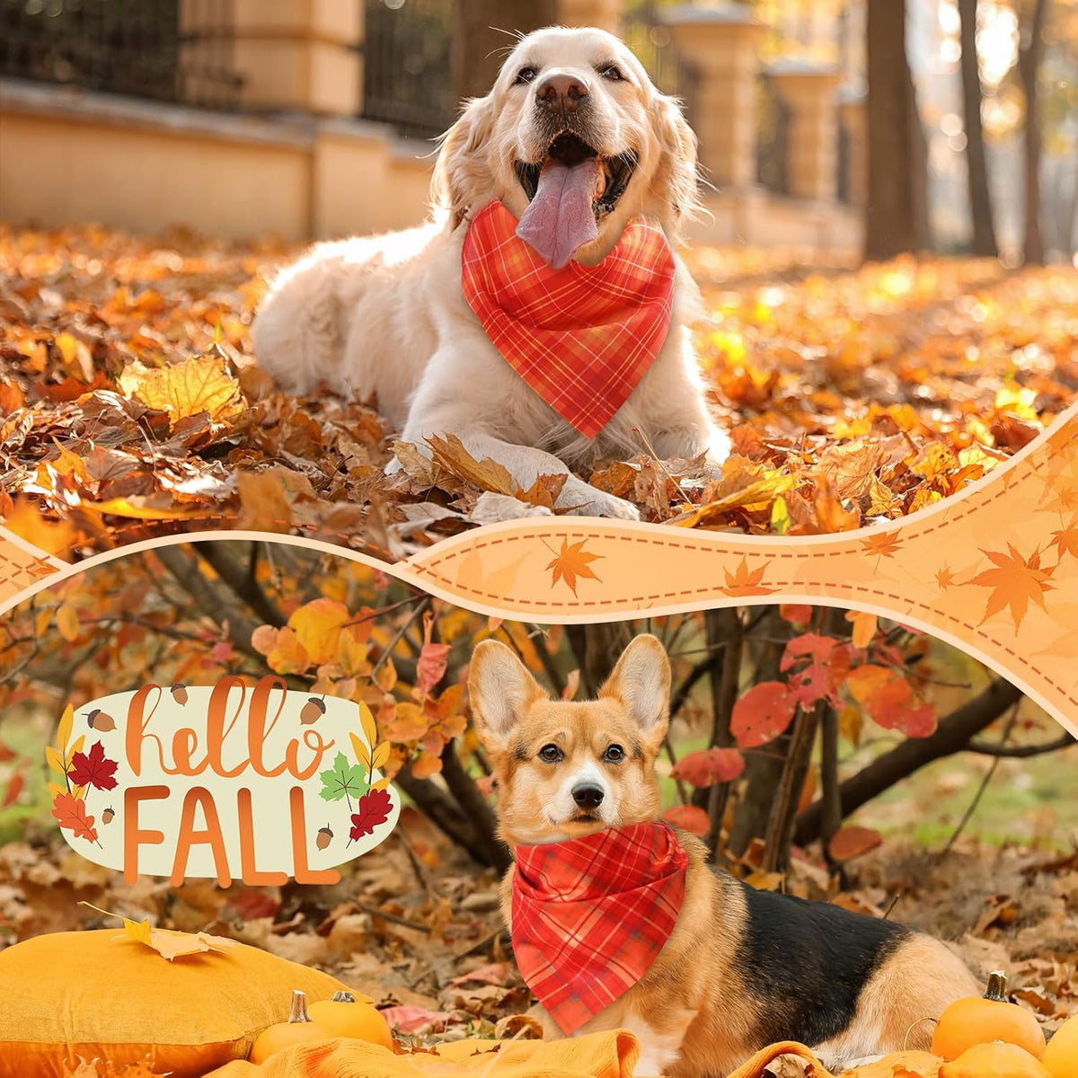 Weewooday 50 Pcs Fall Thanksgiving Plaid Dog Bandanas Bulk for Large