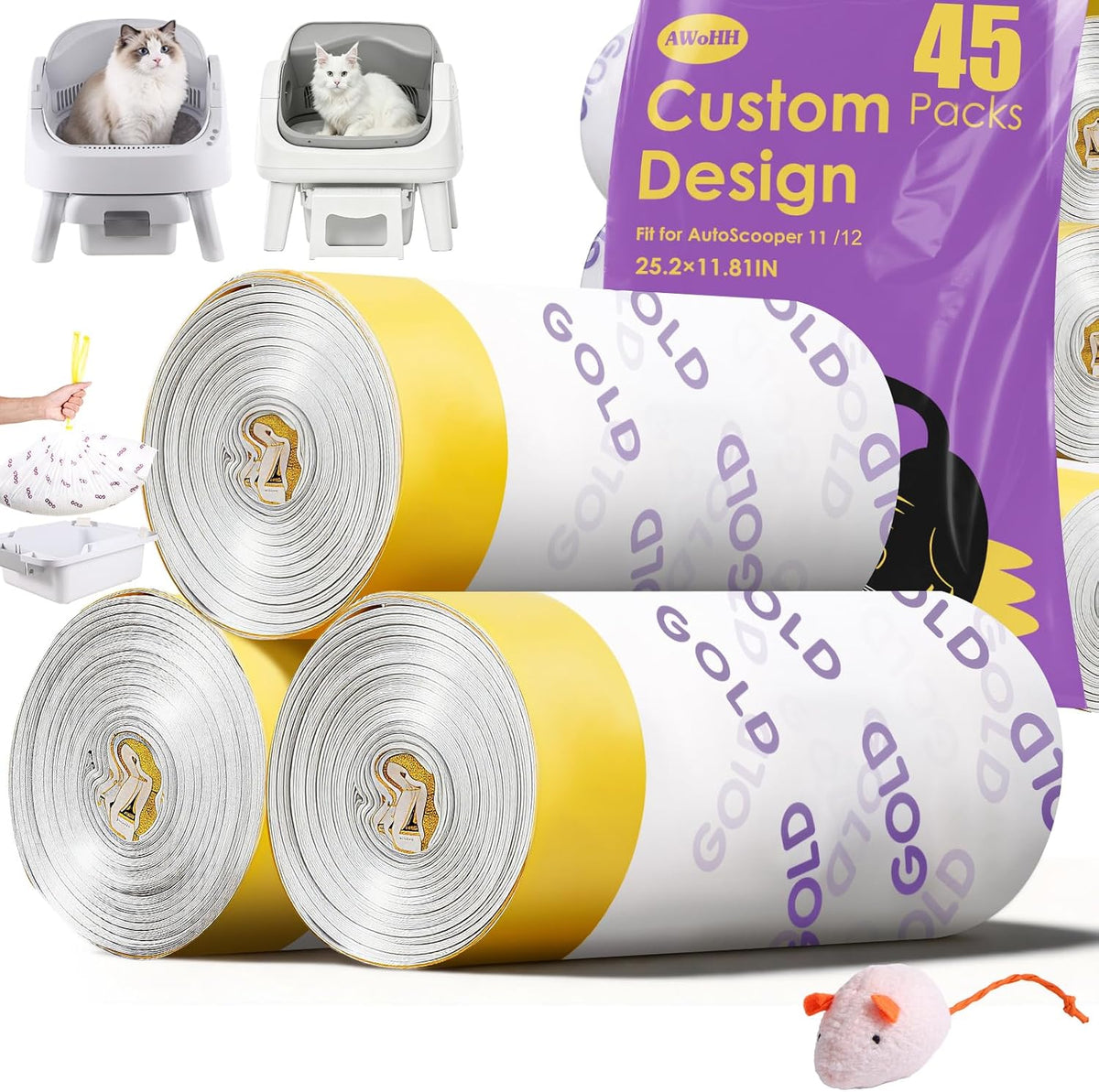180 Count Automatic Cat Litter Bags for Pet Pivot 11/12