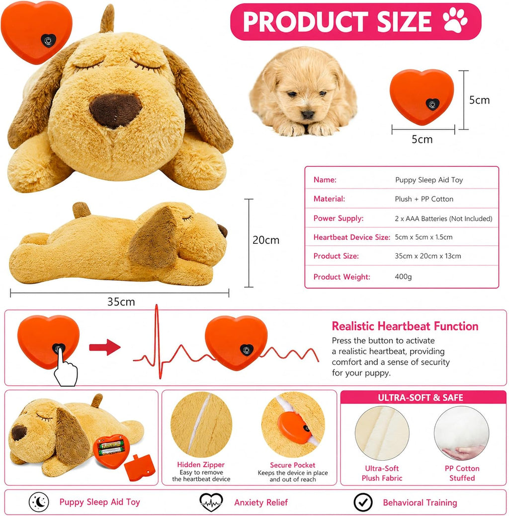 Heartbeat Puppy Toy for Anxiety Relief, Calming Plush Dog Sleep Aid