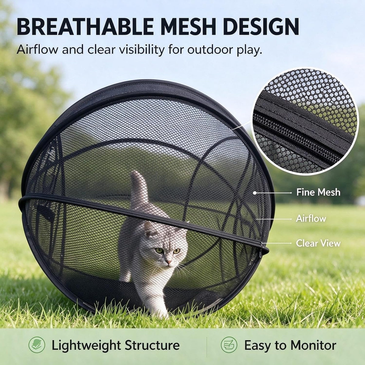 360° Panoramic Pop-Up Rolling Cat Playpen Ball Cat Playpen, Mesh Cat Tent