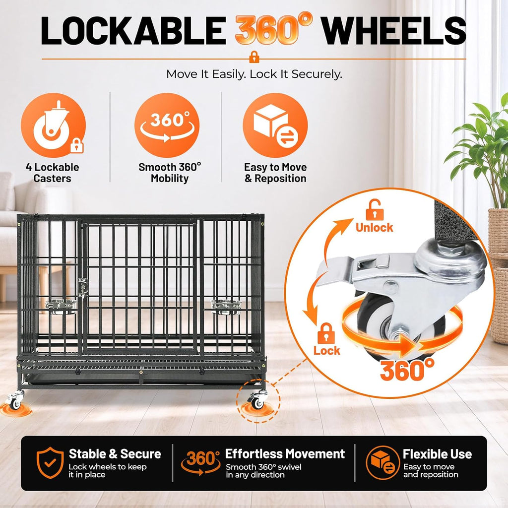 Homey Pet 37" Heavy Duty Stackable Dog Crate with Wheels for Medium Dogs