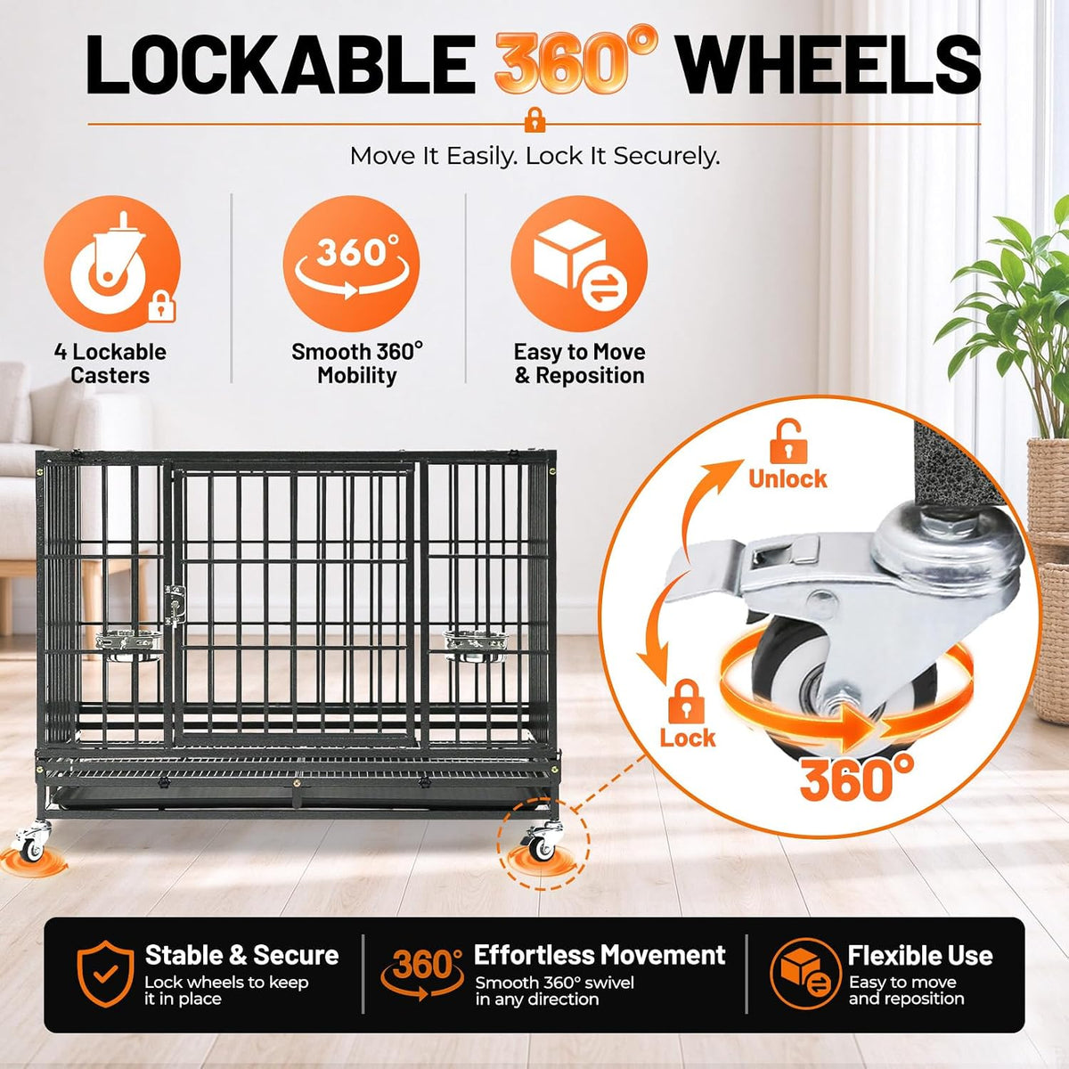 Homey Pet 37" Heavy Duty Stackable Dog Crate with Wheels for Medium Dogs
