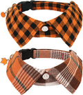 Fall Dog Collar 2 Pack, Orange Plaid Thanksgiving Shirt Collar, M