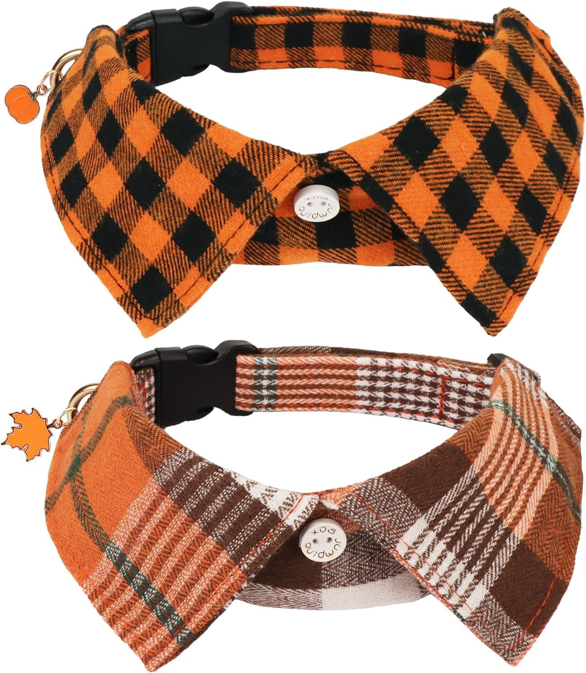 Fall Dog Collar 2 Pack, Orange Plaid Thanksgiving Shirt Collar, M