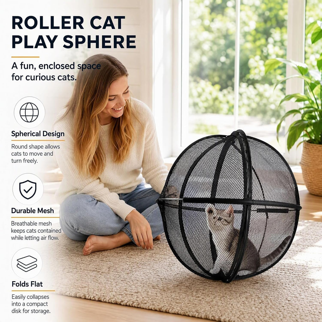 Portable Outdoor Cat Enclosure 27" Mesh Ball Cat Cage