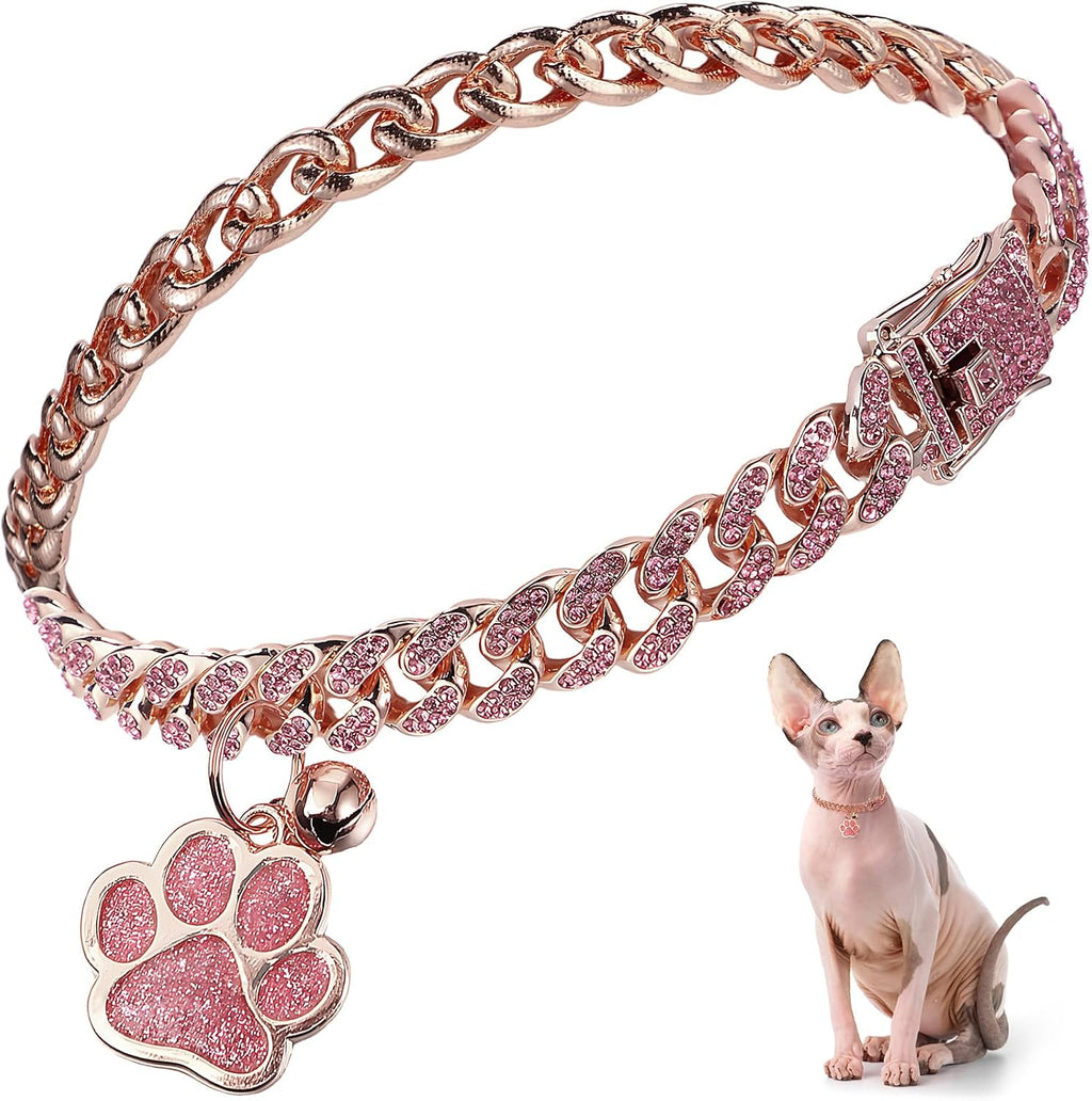 Hillban Cat Collar Chain Diamond Jewelry Gift, 8 Inch, Rose Gold, Pink