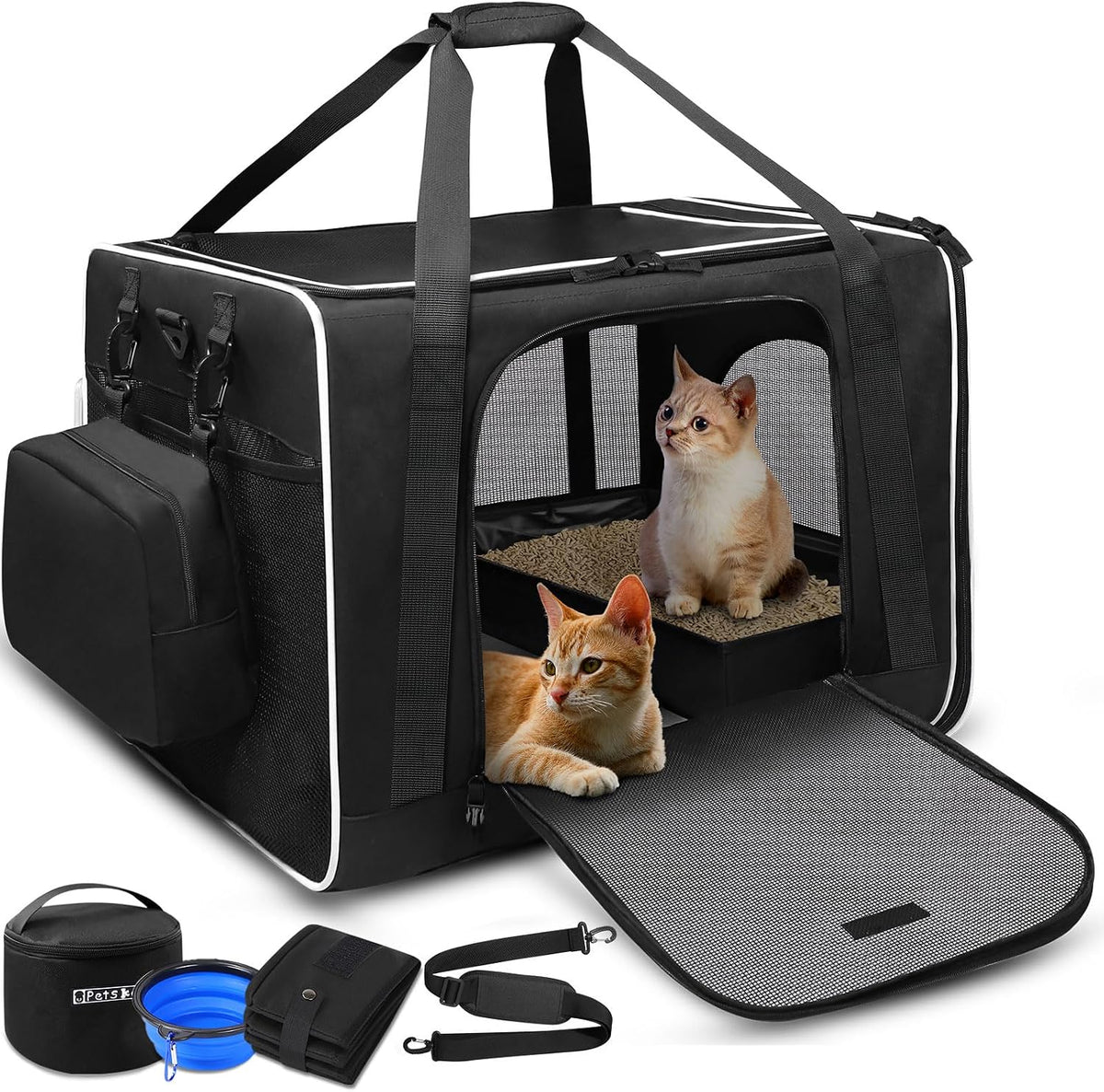Extra Large Cat Carrier with Litter Box for Car Travel, Blue