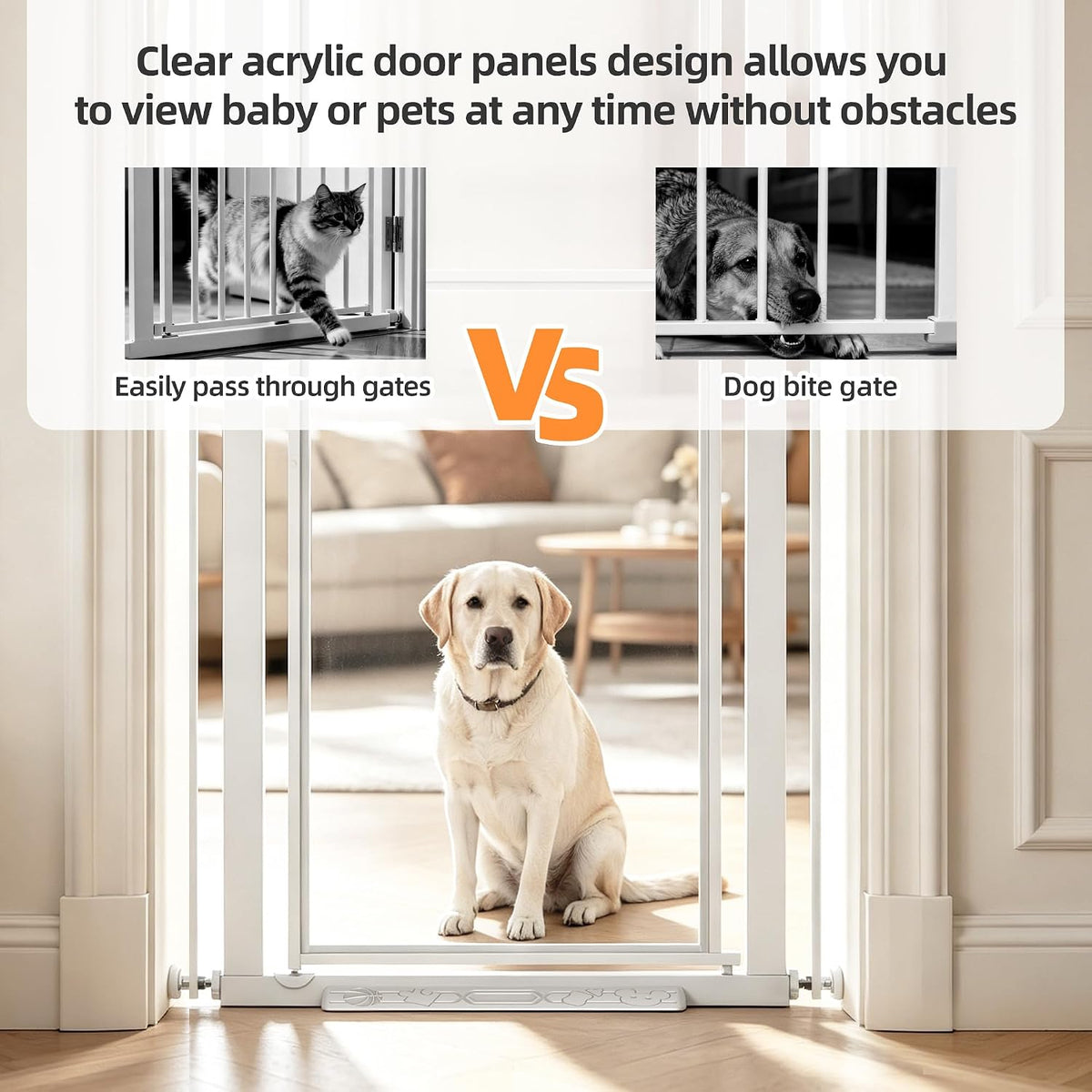 56" Extra Tall Clear Cat Gate, 29.5‑33.5" Wide Pet Gate for Doorways, White
