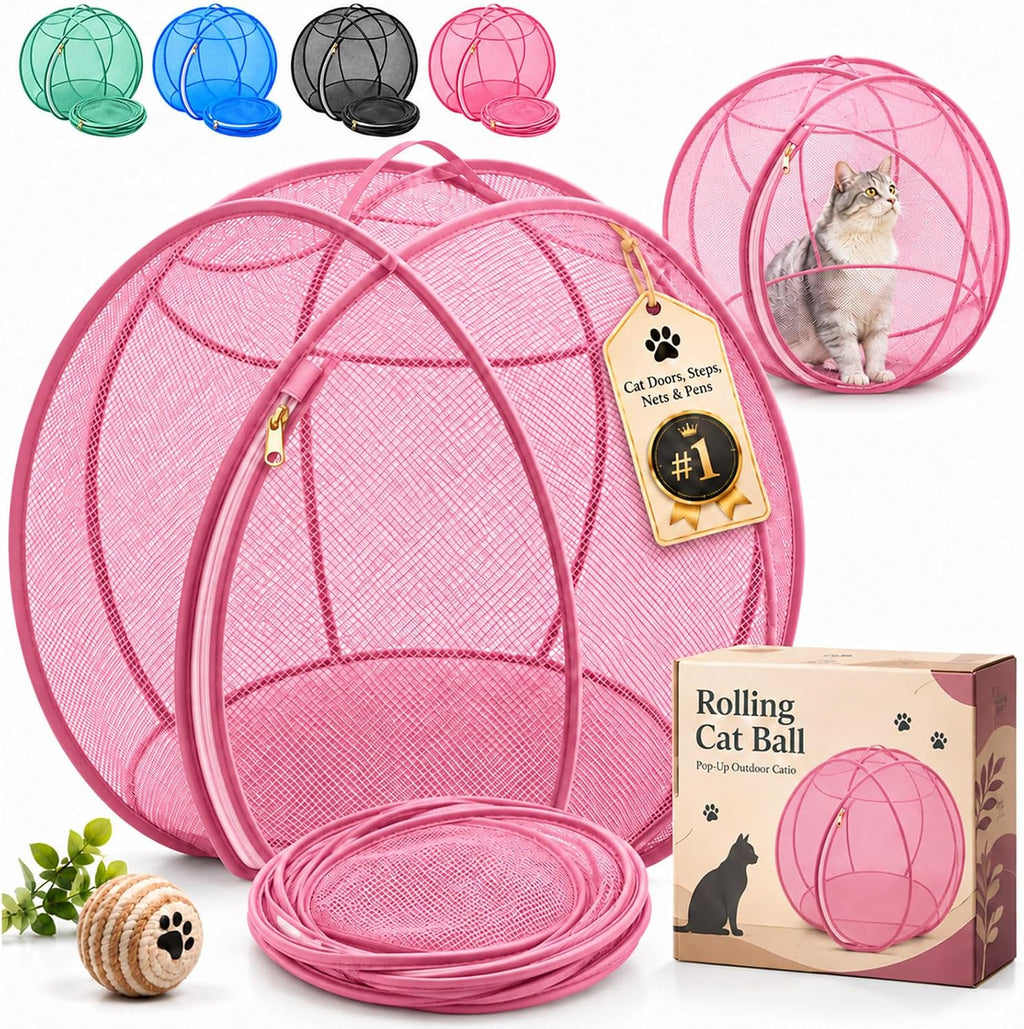 360° Panoramic Pop-Up Rolling Cat Playpen Ball,Outdoor Foldable Enclosure
