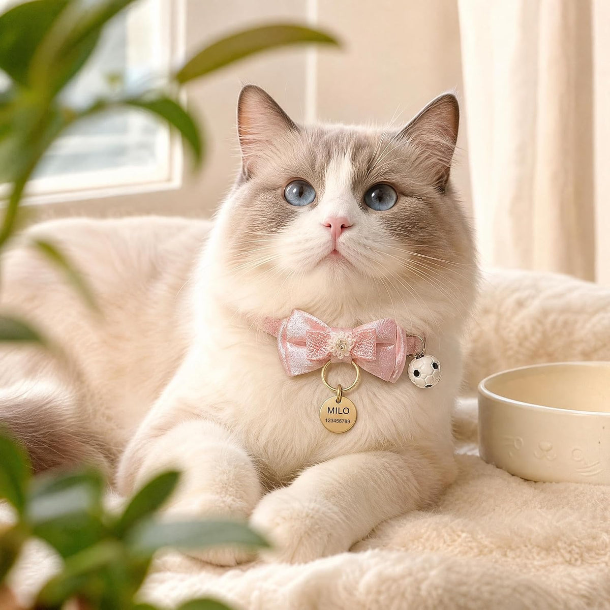 Custom Cat Collar with Name & Bell for Kitten, Breakaway Safety Buckle Pink