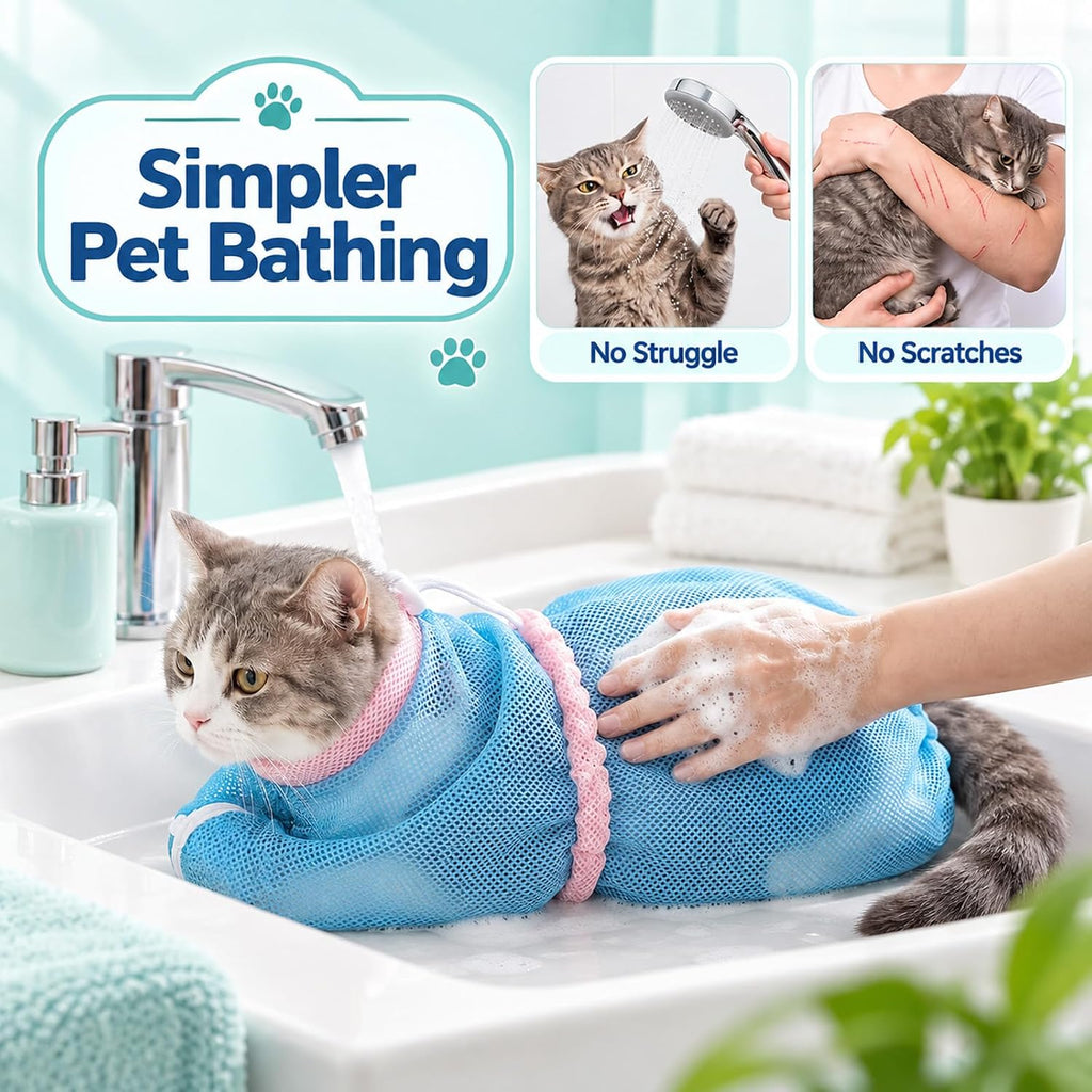 Cat Wash Bag, Adjustable Breathable Mesh Pet Restraint Bag
