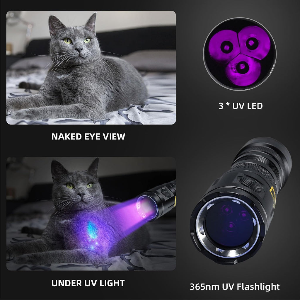 DARKBEAM UV Flashlight 365nm Filtered Black Light Woods Lamps 20W 3 LEDs