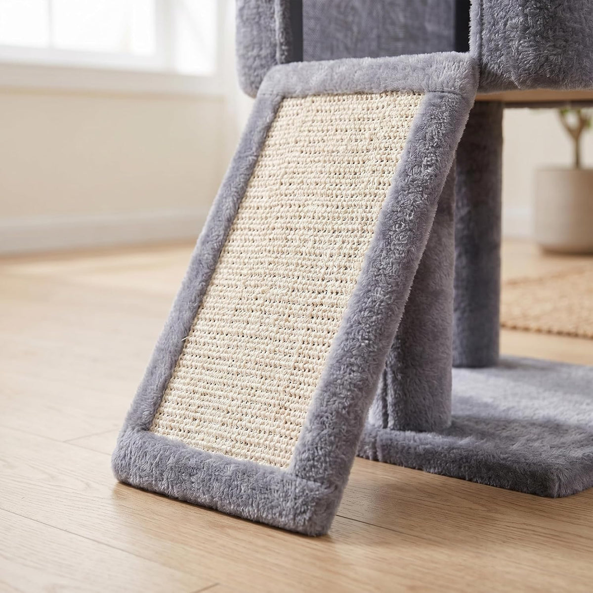 32" Cat Tree for Indoor Cats, 2-in-1 Cat House with Sisal Scratching Post & Ramp, 2-Level Cat Tower with Rotatable Feath