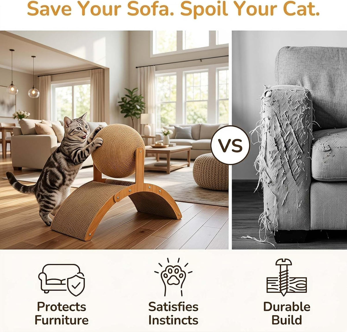 2027 Upgraded Cat Scratching Ball on Stand, Sisal Cat Scratcher Ball，A-M