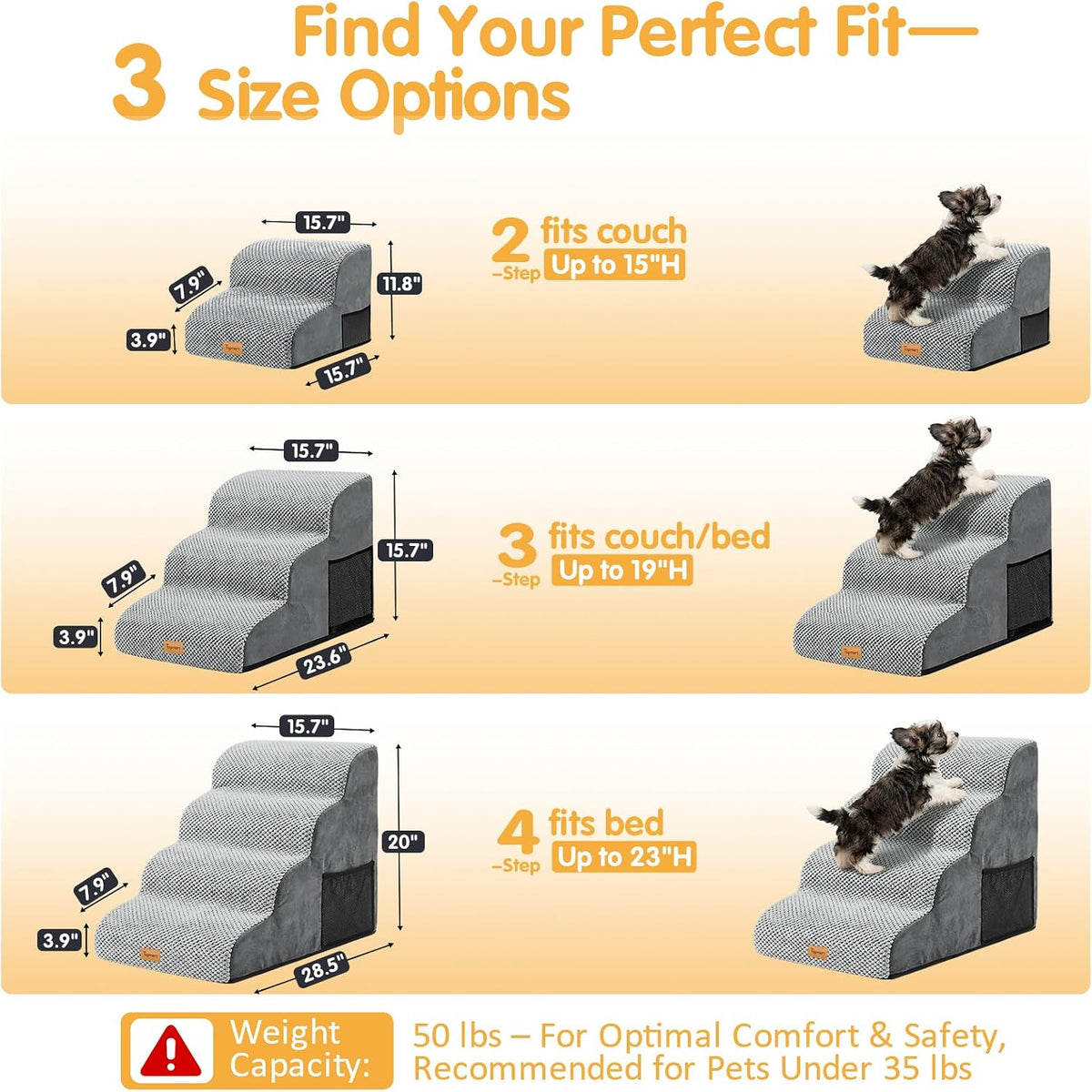 Topmart 3 Tiers Foam Dog Ramps/Steps,Non-Slip Pet Steps
