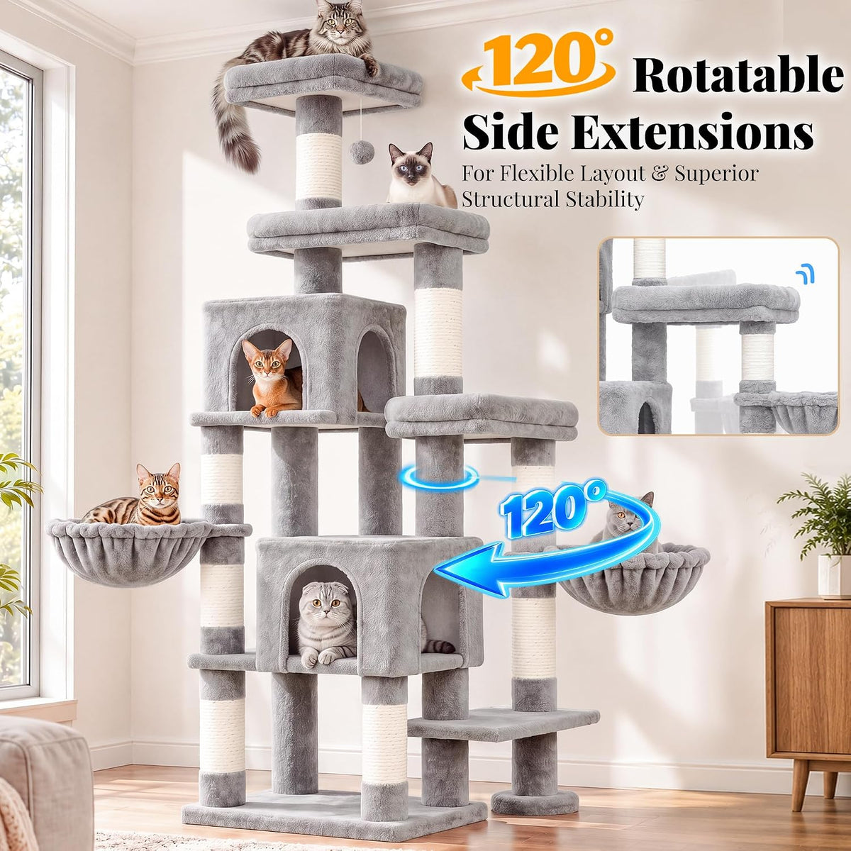 Hey-brother Cat Tree Tower with Stable Extended Base, 3 Platforms, MPJ038W
