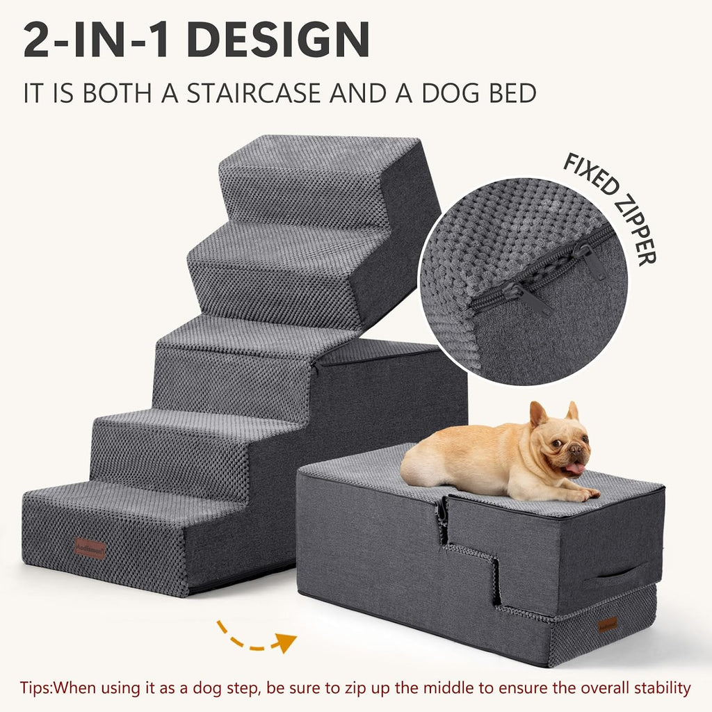 Dog Steps for High Bed, 5-Step Pet Stairs for Small Dogs and Cats