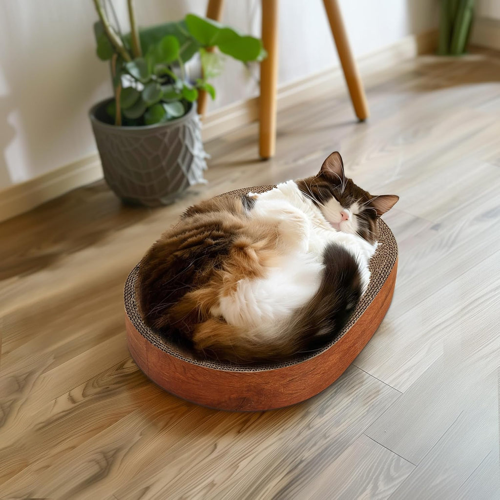 ComSaf Cat Scratcher Bed, Oval Cardboard Scratching Board for Indoor Cats