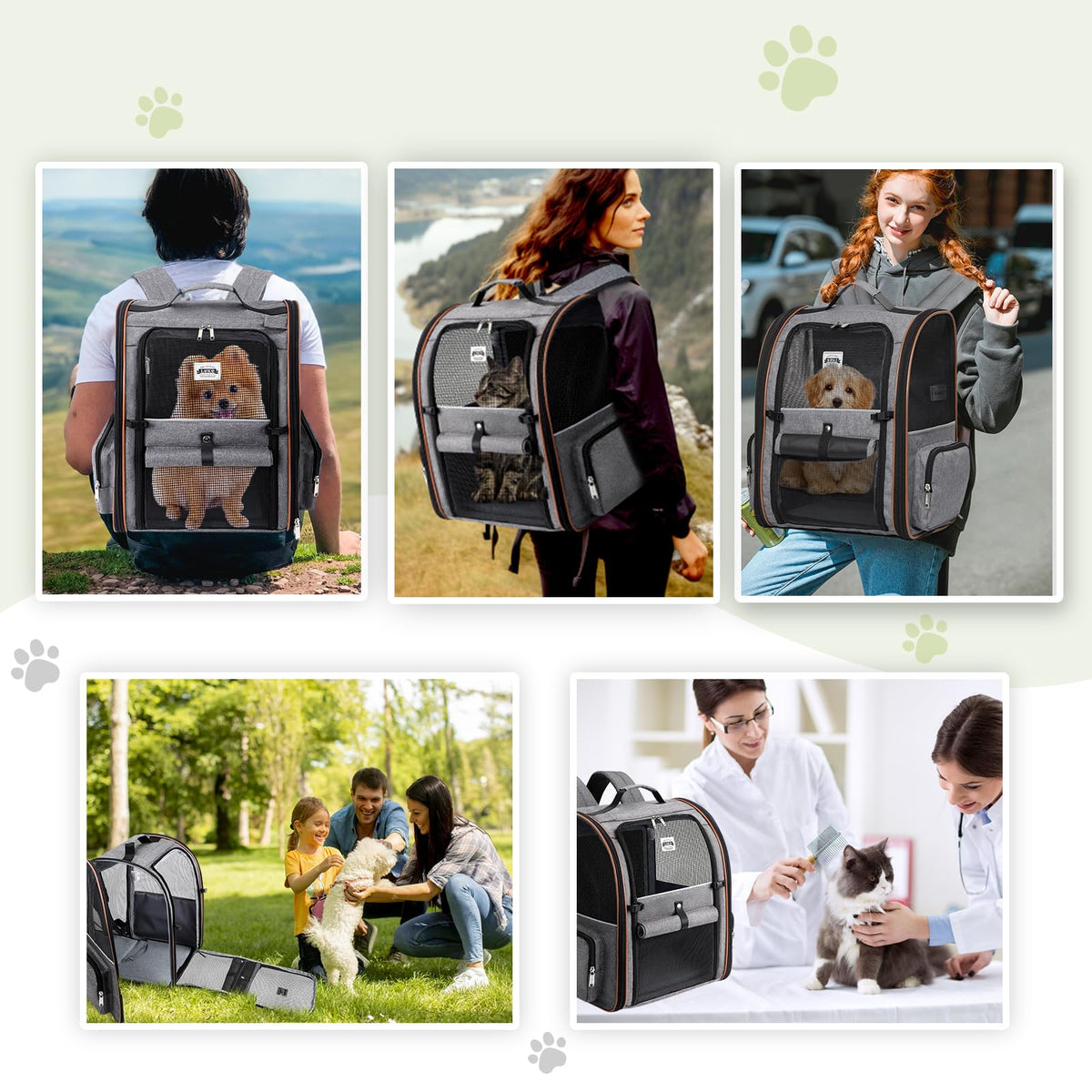 Lekebobor Cat Carrier Backpack, Expandable Pet Carrier with Sun Shade & Full Front Opening, Breathable Mesh Backpack for Small Dogs & Medium Cats Up to 18 Lbs, Foldable for Hiking, Camping (Grey)