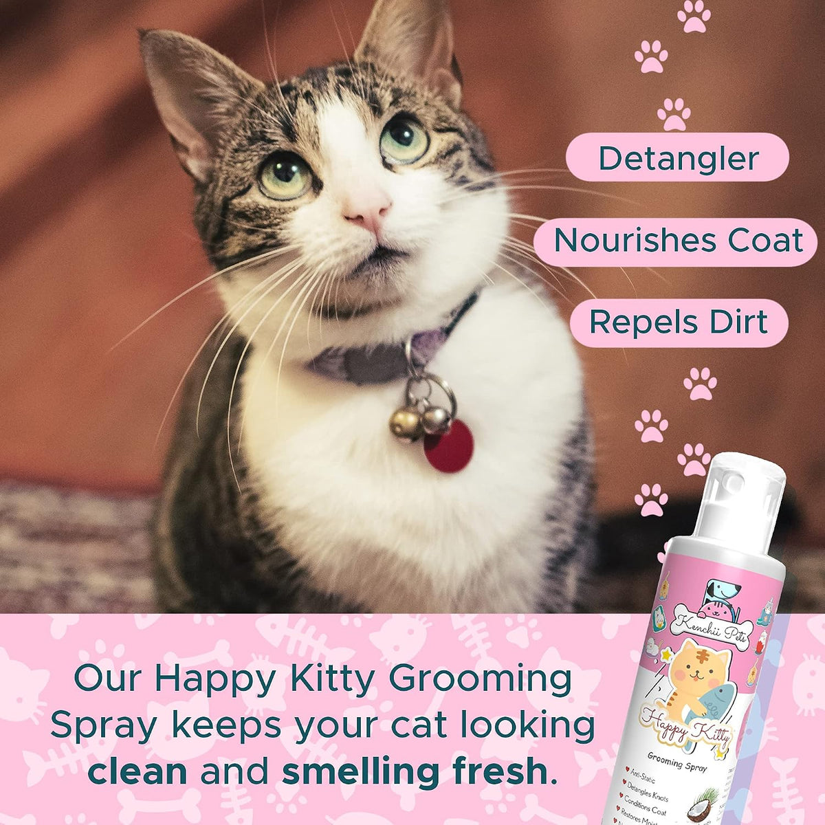 Kenchii Cat Fur Detangler Spray 8oz, All-Natural Coat Conditioner