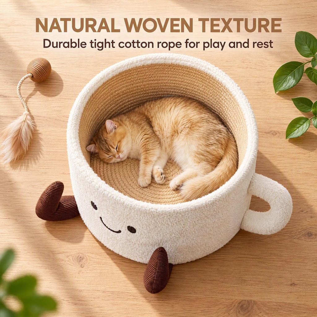 Coffee Cup Cat Bed, Teacup Shaped Handwoven Pet Bed for Cats Small Dogs