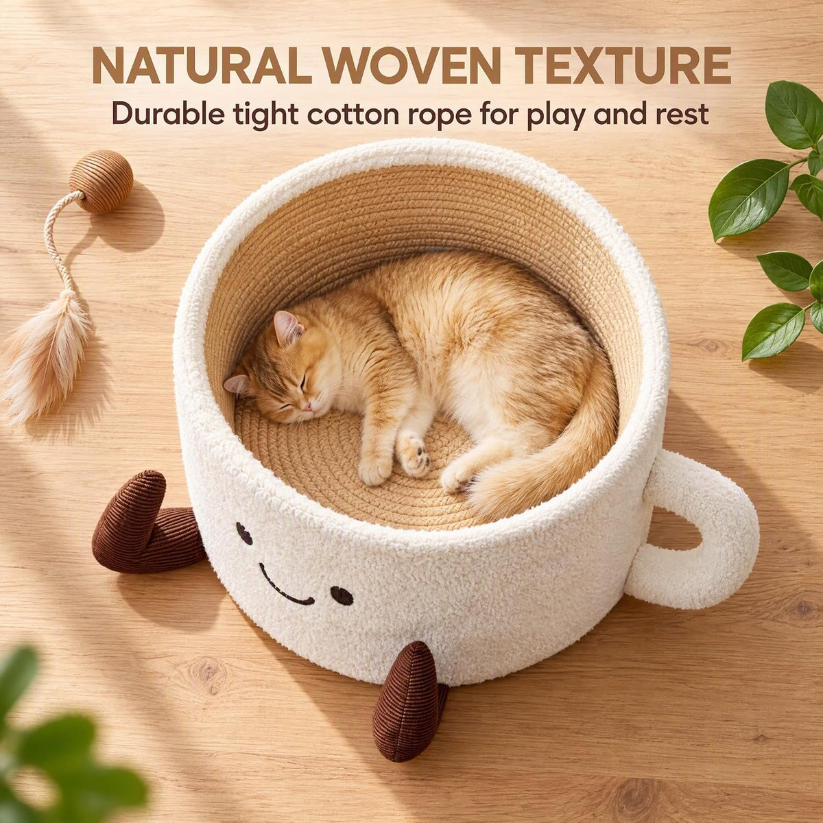 Coffee Cup Cat Bed, Teacup Shaped Handwoven Pet Bed for Cats Small Dogs