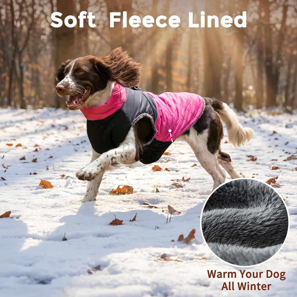 Winter Dog Coats for Small Dogs,Puppy Jacket with Harness,Pink XS