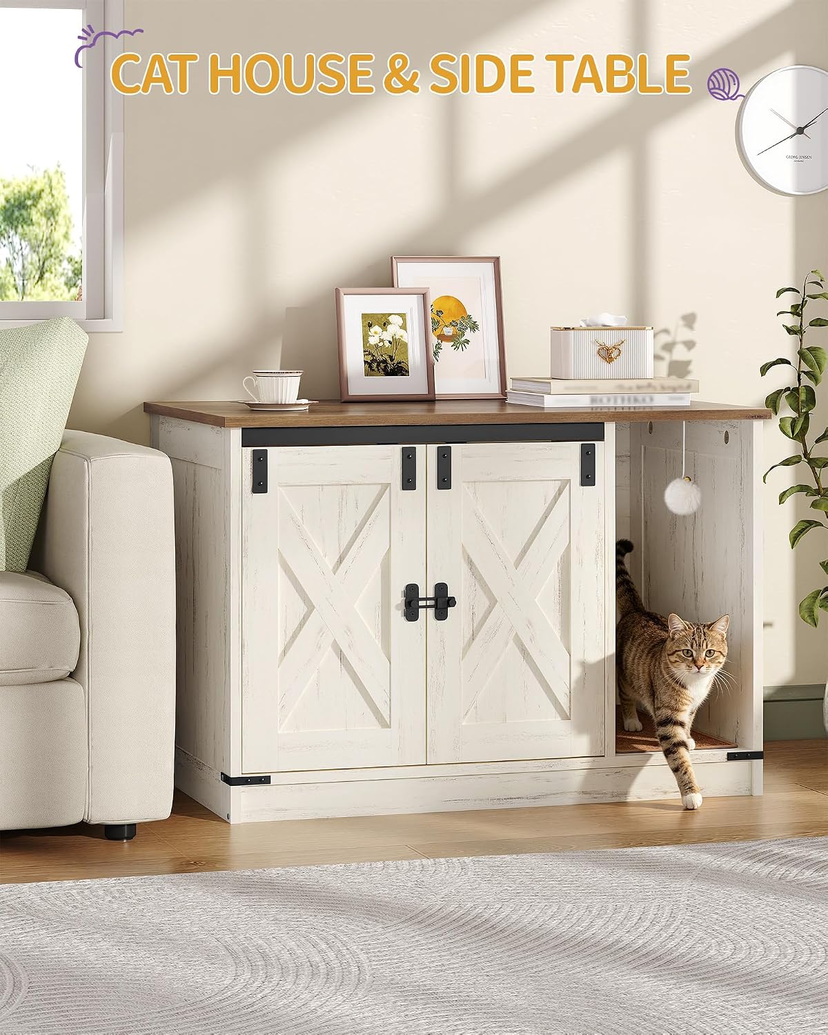 Hzuaneri Cat Litter Box Enclosure, Hidden Litter Box Cabinet Furniture