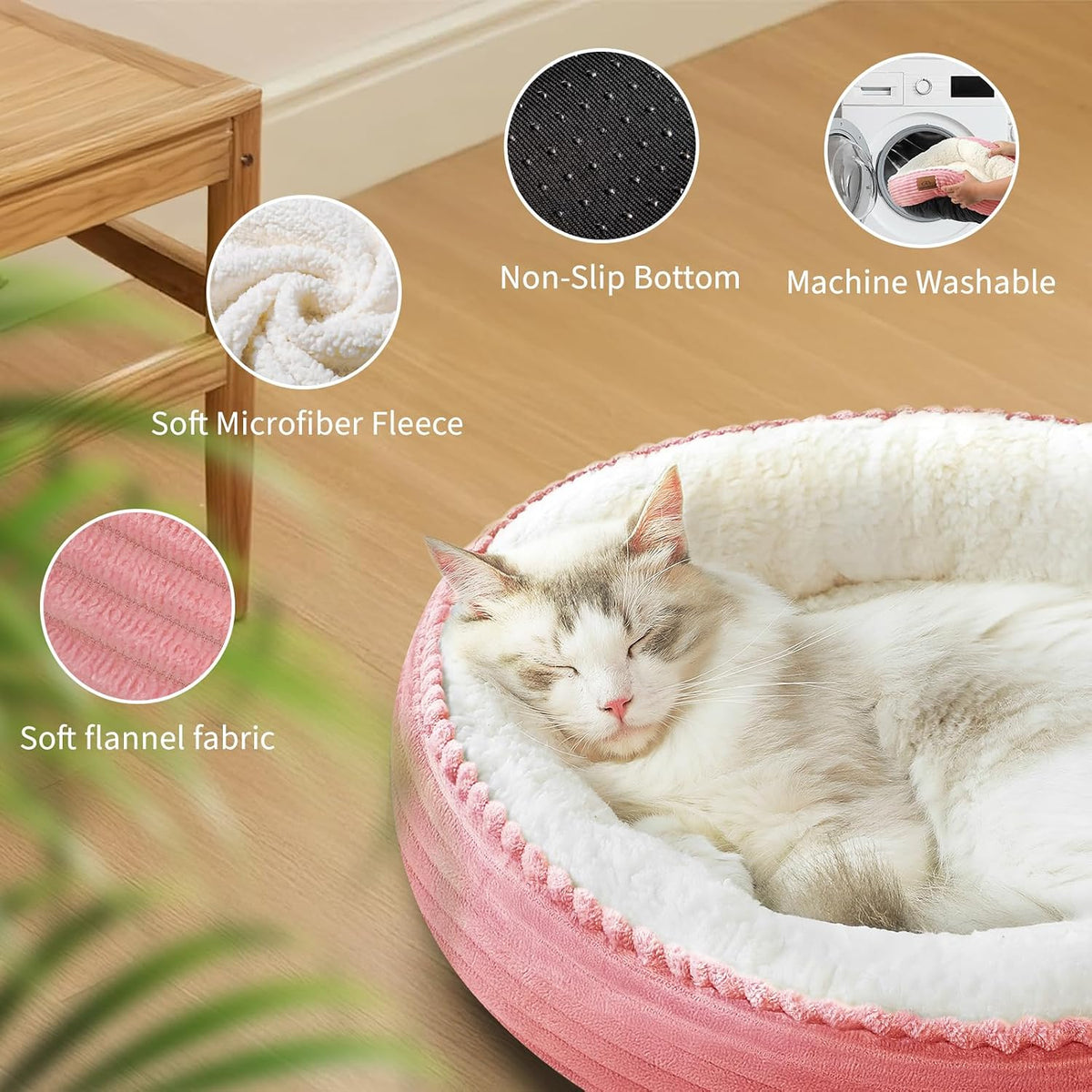Zerbuger 20in Pink Round Dog Bed Sofa for Dogs Cats, Machine Washable