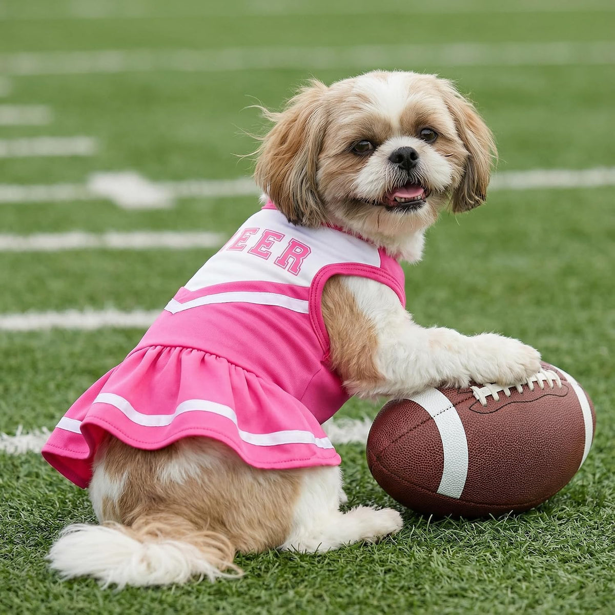 Fitwarm Cheerleader Dog Costume, Sporty Cheer Dog Dress for Small Dogs Girl, Pet Clothes Cat Outfits, Pink White, Medium