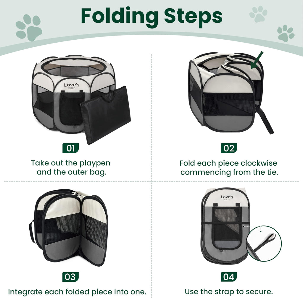 Love's cabin Pet Puppy Dog Playpen, Small Dog Tent Crates Cage Indoor/Outdoor, Portable Playpen for Cat, Foldable Pop Up Dog Kennel Playpen with Carring Case, Removable Zipper Top, Grey