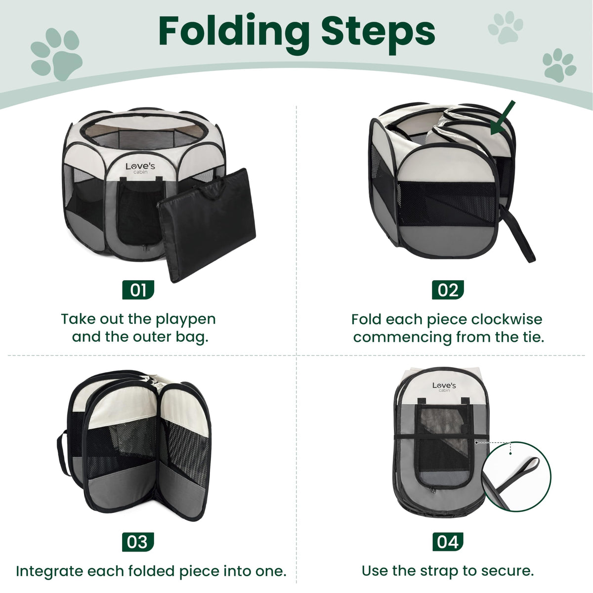 Love's cabin Pet Puppy Dog Playpen, Small Dog Tent Crates Cage Indoor/Outdoor, Portable Playpen for Cat, Foldable Pop Up Dog Kennel Playpen with Carring Case, Removable Zipper Top, Grey