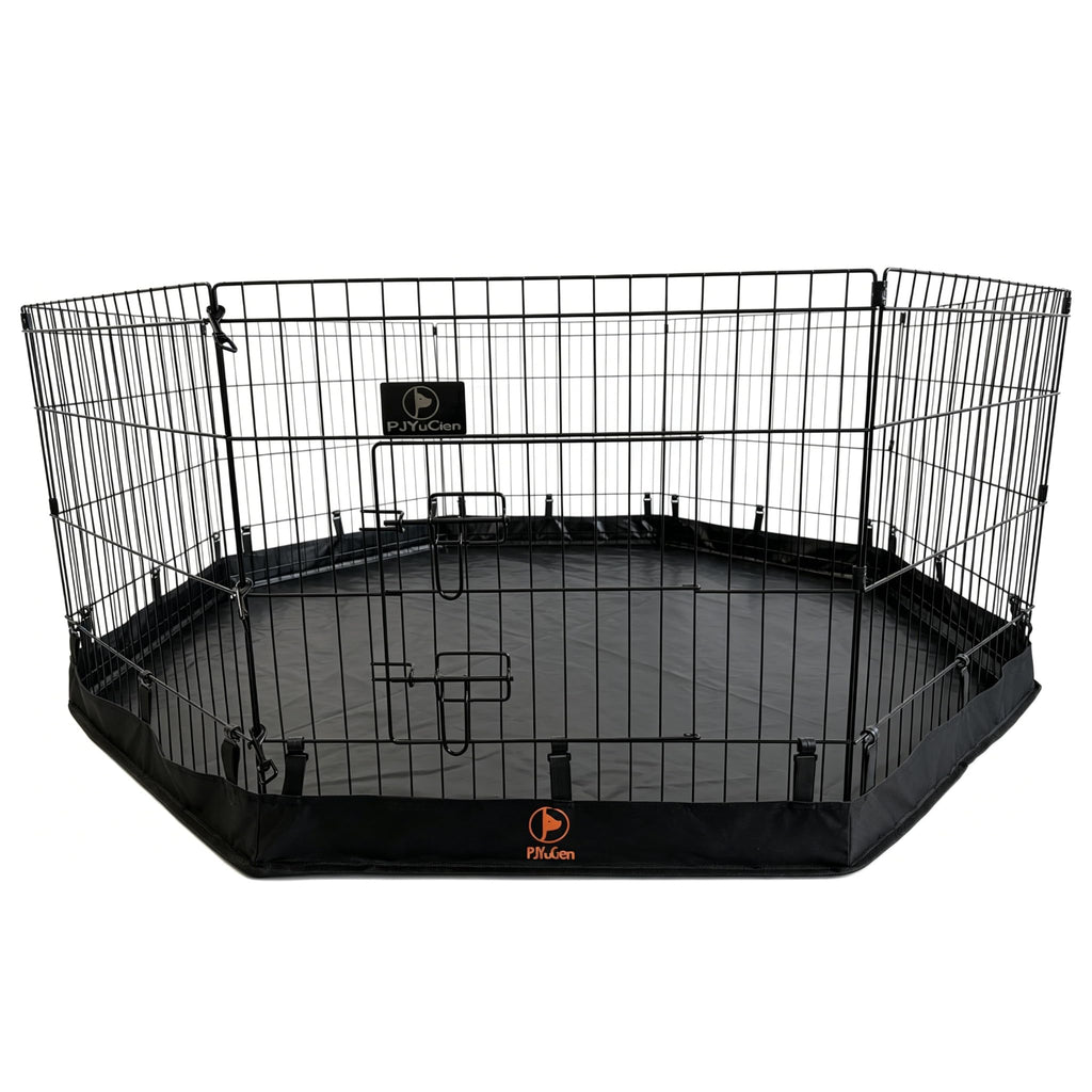 PJYuCien Puppy Playpen with Bottom Pad and Door, 8 Panels 24" H, Black