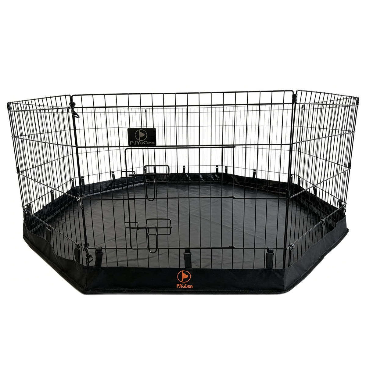 PJYuCien Puppy Playpen with Bottom Pad and Door, 8 Panels 24" H, Black