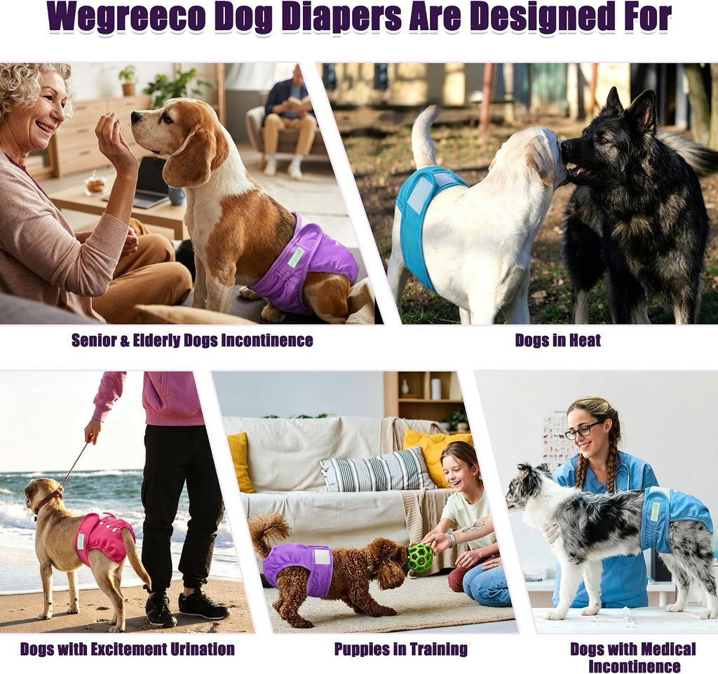 wegreeco Washable Reusable Premium Female Dog Diapers, Medium Dog Doggie Puppy & Doggy Diapers Female for Dog Waist 9.6"