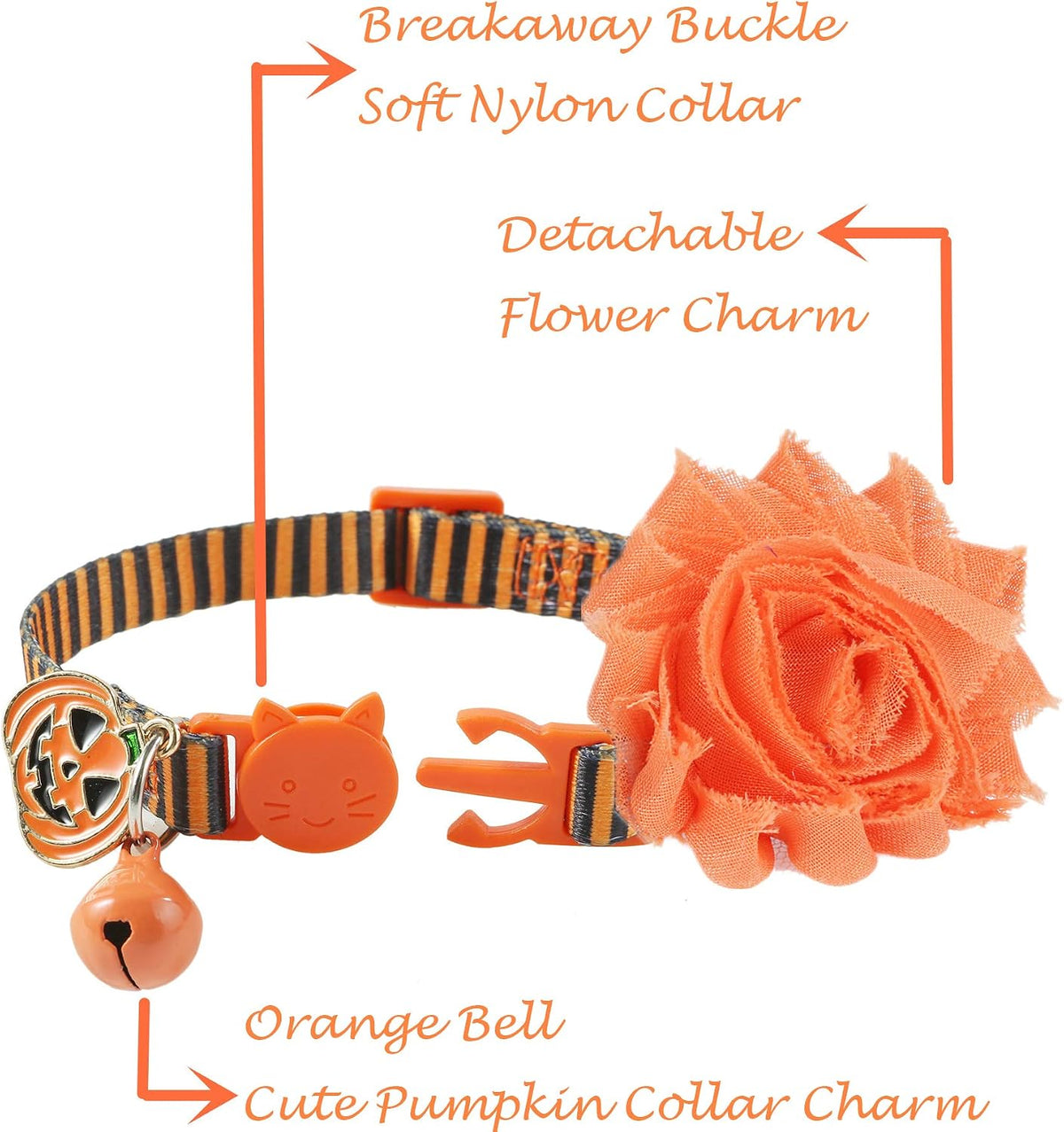 BoomBone Fall Cat Collar with Bell and Pumpkin Charm