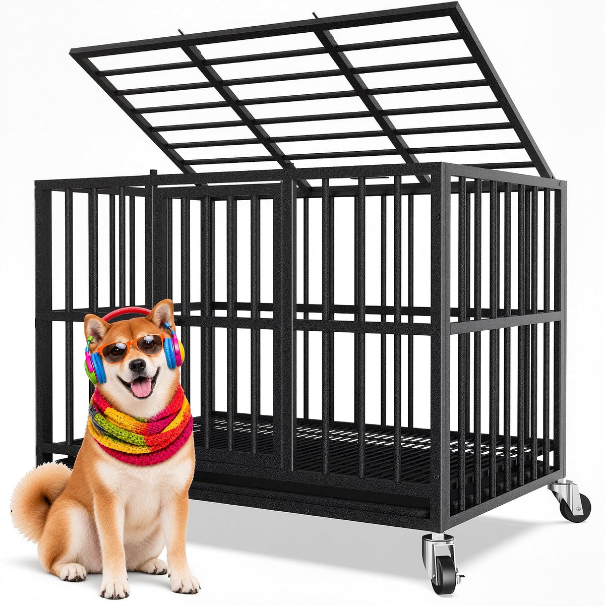 38 Inch Indestructible Dog Kennel,Heavy Duty Dog Crate for Large Dogs,Black