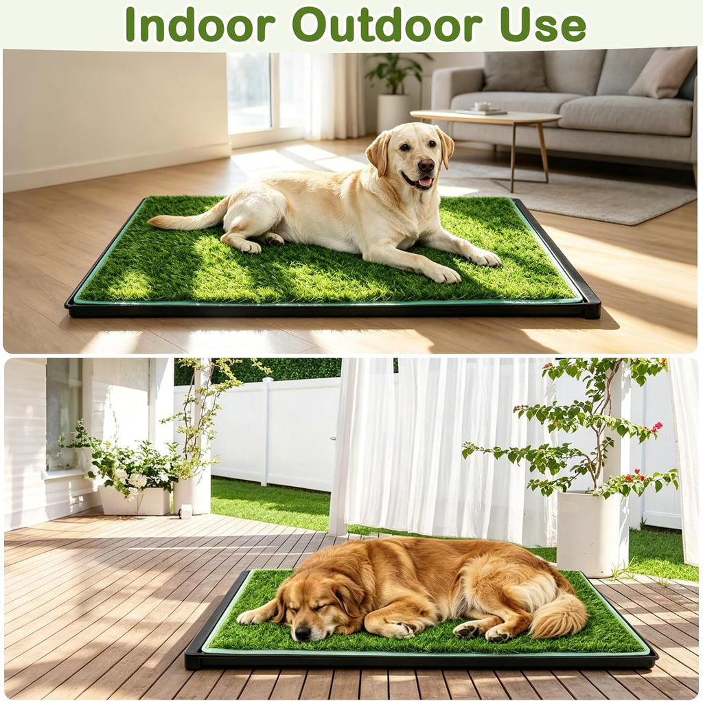 Dog Grass Pad with Tray 34x23in, 2 Pack Artificial Grass for Dog Litter Box, Leak-Proof Dog Potty Tray with EPE Foam Pad