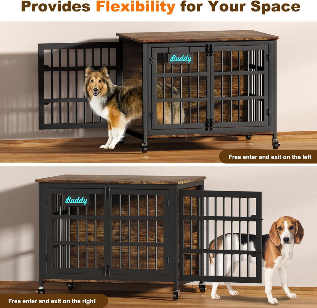 EasyCom 41''Dog Crate Furniture with Wheels, Dog Cage for Medium Dogs DC103