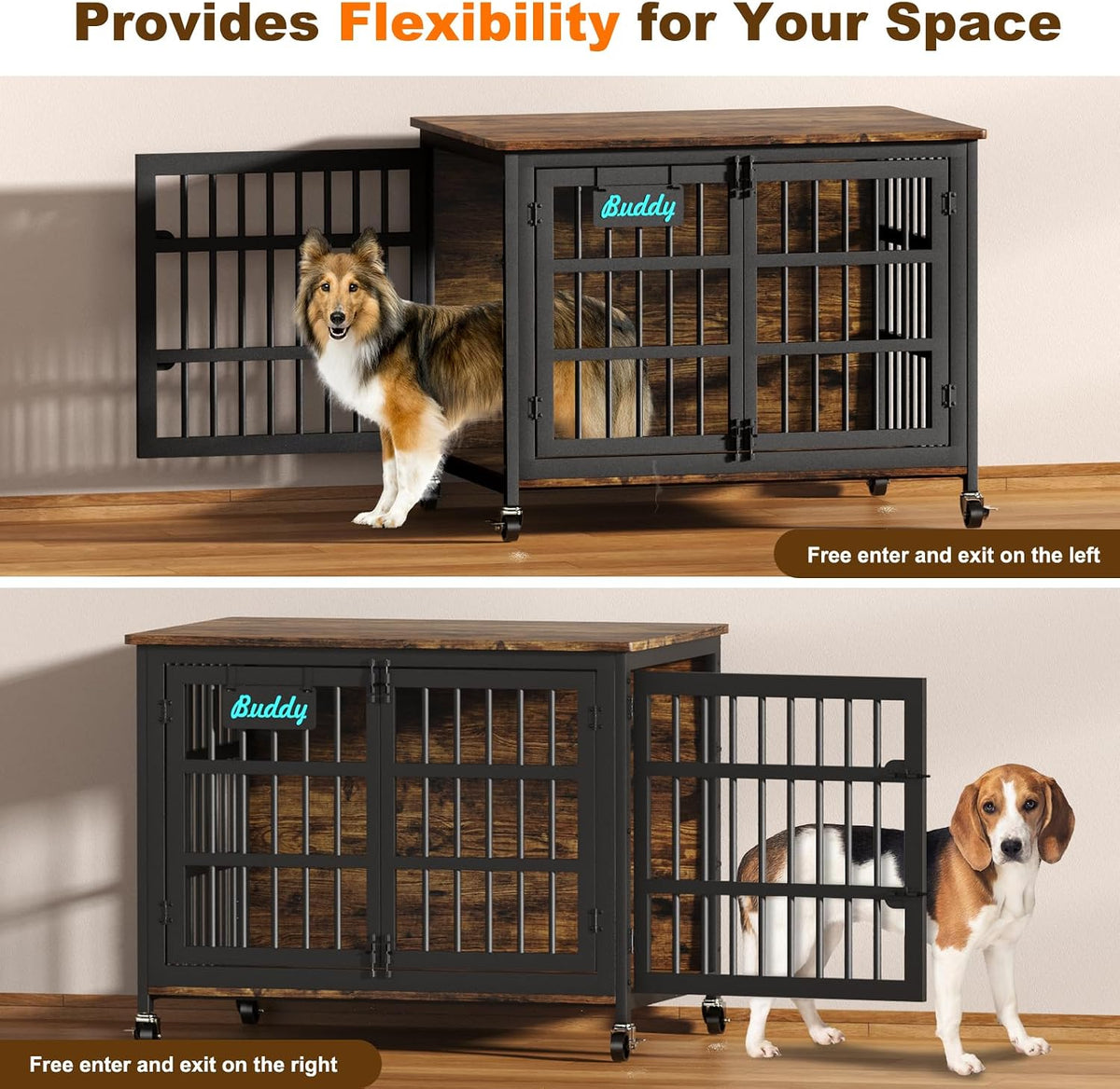 EasyCom 41''Dog Crate Furniture with Wheels, Dog Cage for Medium Dogs DC103