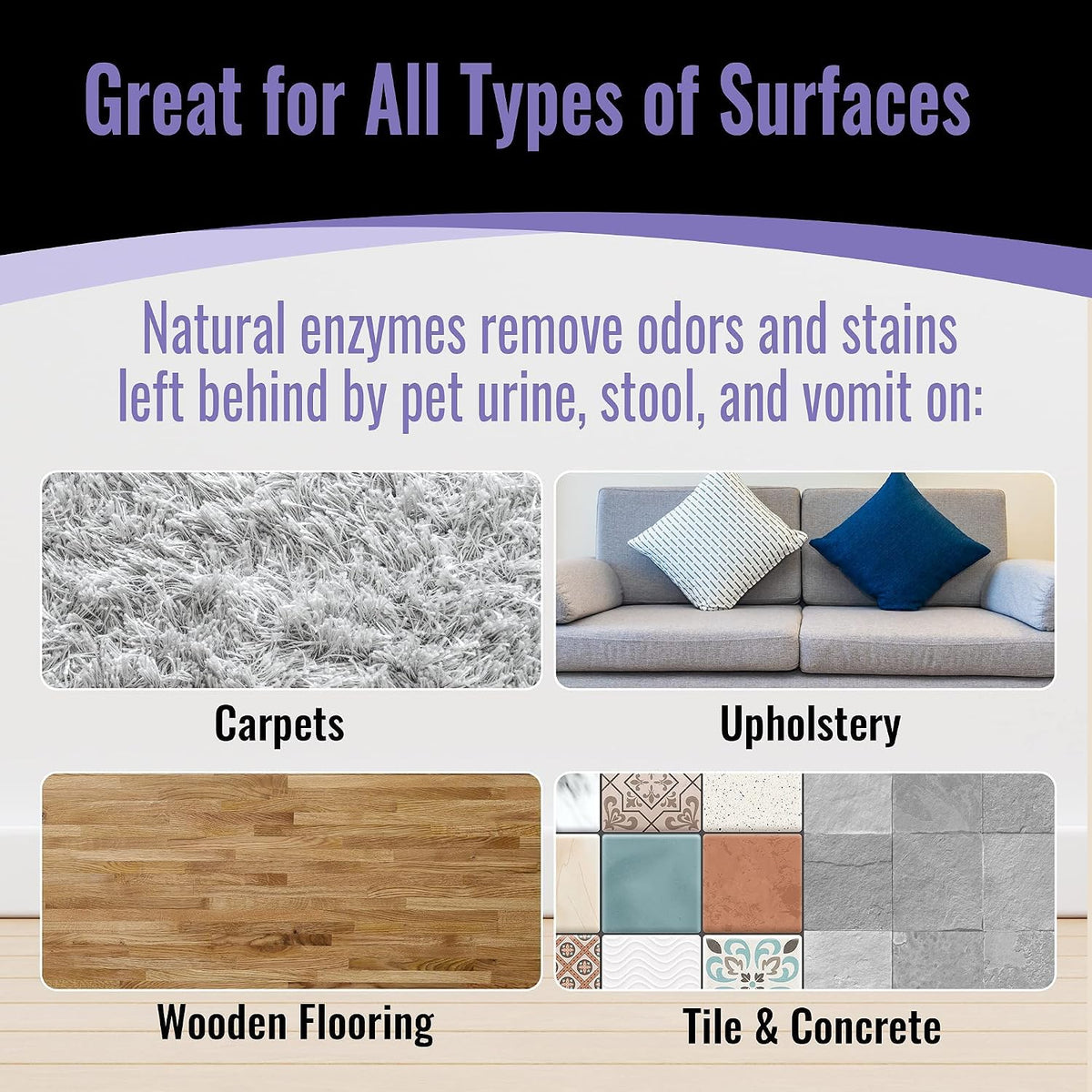 Pet Odor & Stain Eraser – Urine Enzyme Carpet Cleaner, Lavender, 128 oz