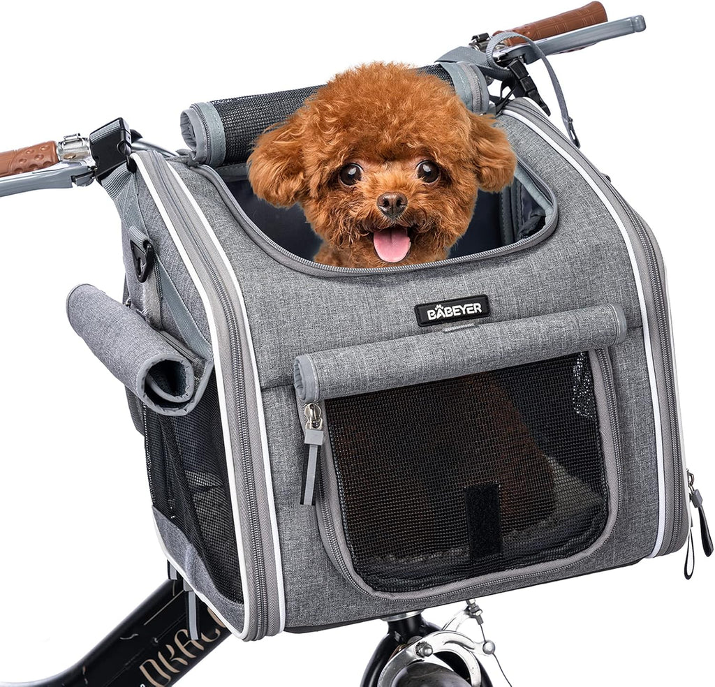 Dog Bike Basket, Expandable Soft-Sided Pet Carrier Backpack with 4 Open Doors, 4 Mesh Windows for Small Dog Cat Puppies 