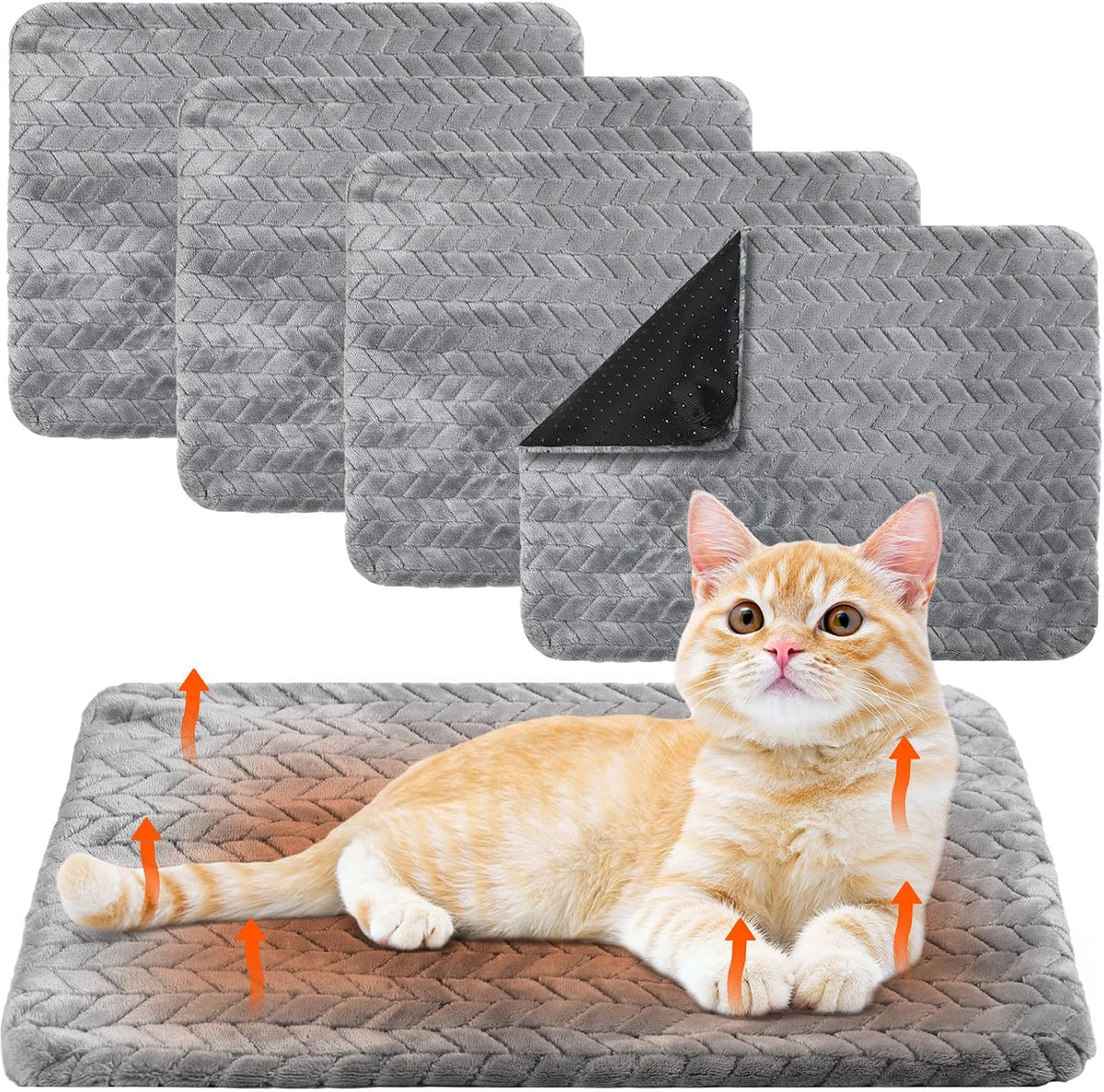 Drydiet 4 Pack Self Warming Cat Bed Mat Self Heating Pad for Dog Extra Warm Winter Pet Pad Washable Thermal Pads Mats fo