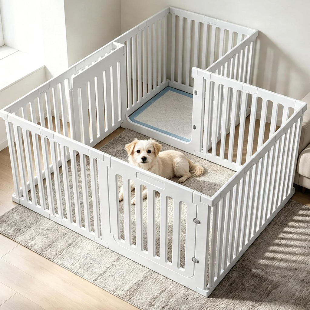 25.6" H Puppy Play Pen for Indoors, 18 Panels, White