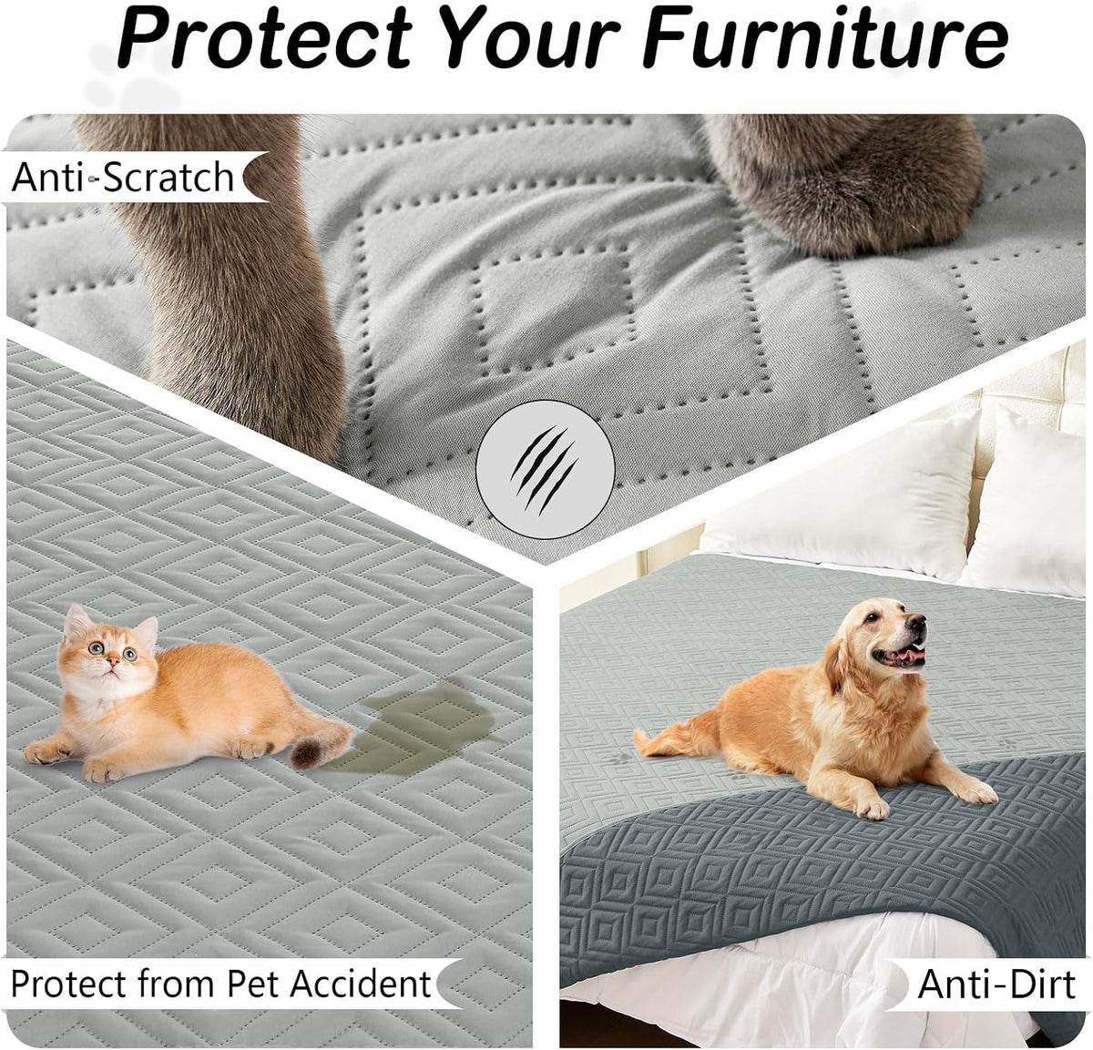 Waterproof Reversible Dog Blanket, Pet Blanket for Sofa Couch