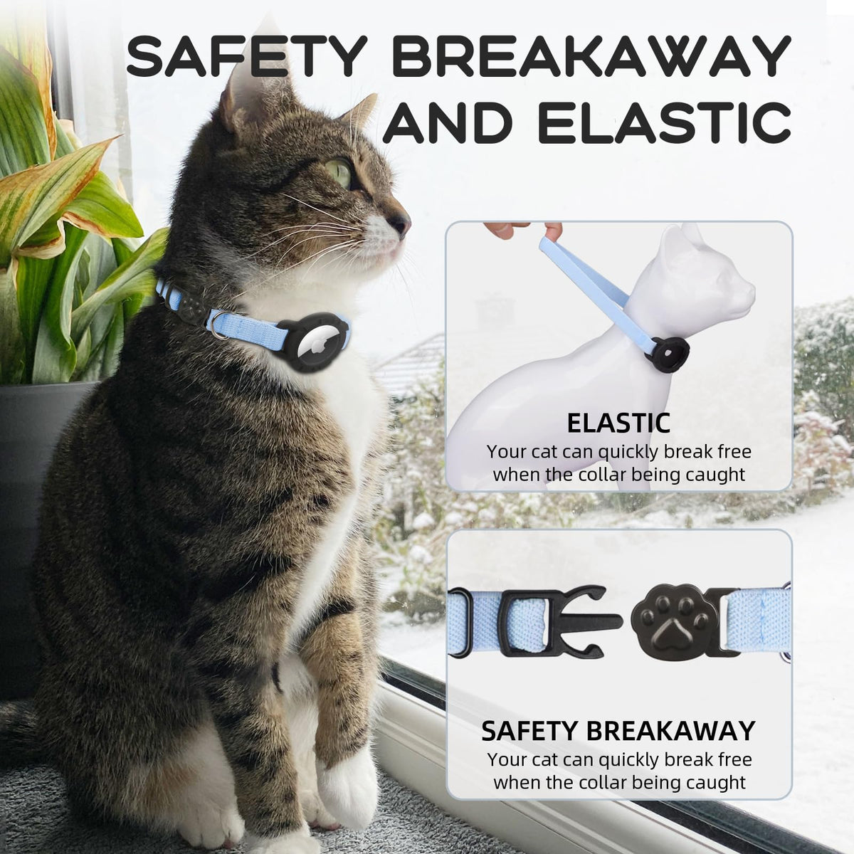 AirTag Cat Collars, Stretchy Collar with Air Tag Holder and Bell